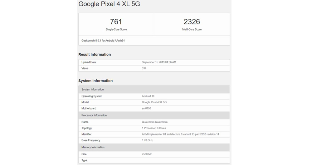 بنچمارک پیکسل 4 ایکس ال 5G