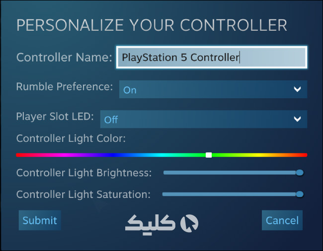 پنجره شخصی‌سازی دسته PS5